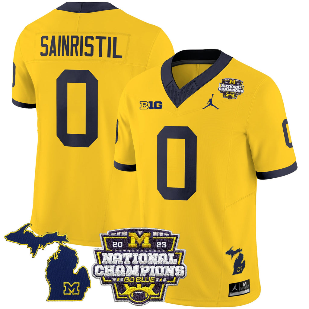 Men's Michigan Wolverines 2023 National Champions Patch Vapor Jersey V6 - All Stitched