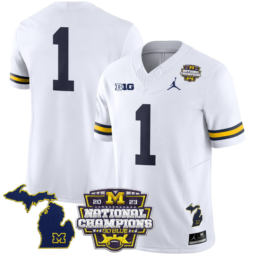 Men's Michigan Wolverines 2023 National Champions Patch Vapor Jersey V6 - All Stitched