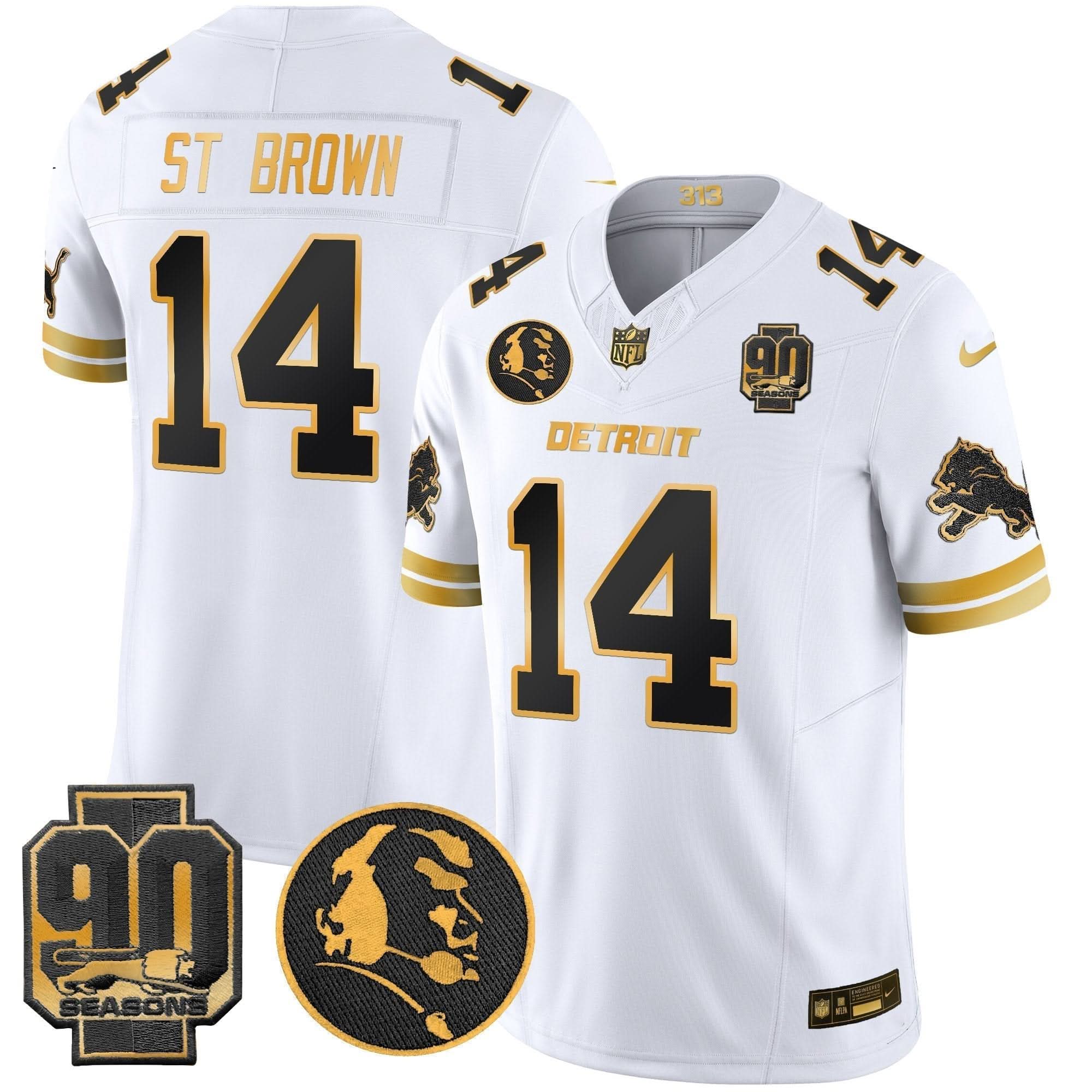Detroit Lions 2024 90th & John Madden Patch Gold Vapor Limited Jersey V2 - All Stitched