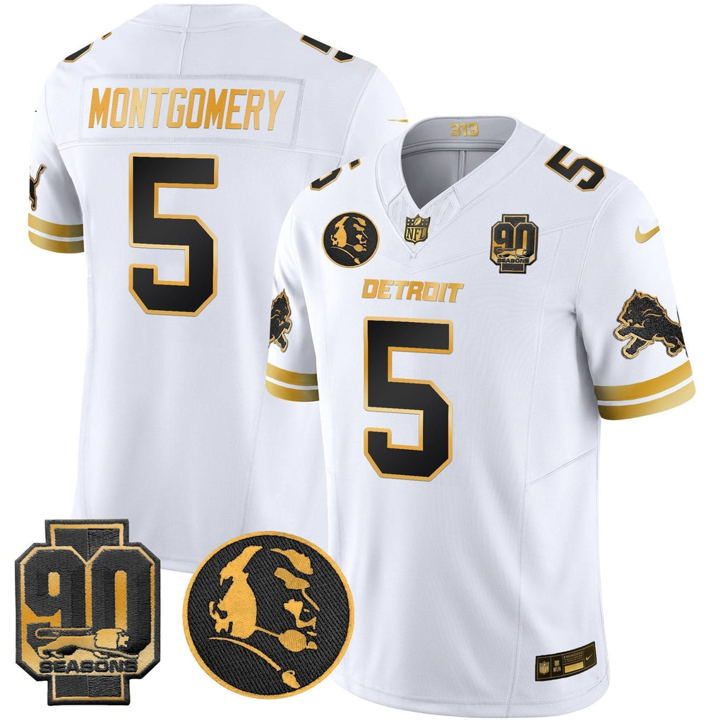 Detroit Lions 2024 90th & John Madden Patch Gold Vapor Limited Jersey V2 - All Stitched